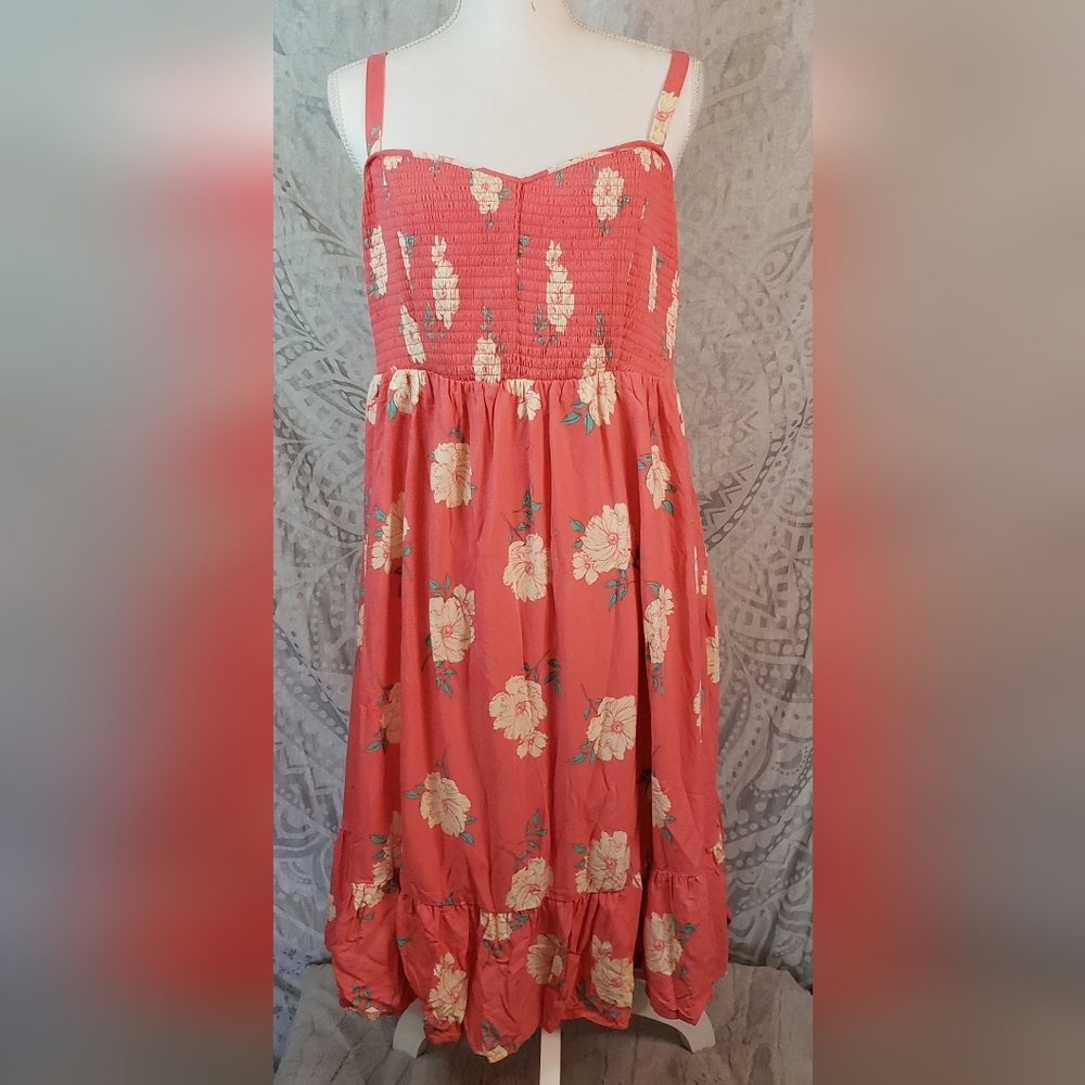 NWT Torrid Coral Peach Floral Mini Challis Smocked Skater Dress 14/16